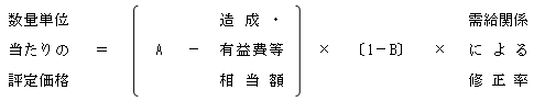 数量単位当たりの評定価格＝(A－造成・有益費等相当額)×〔1－B〕×需給関係による修正率