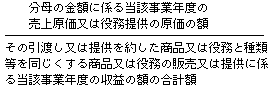 分母の金額に係る当該事業年度の売上原価又は役務提供の原価の額÷その引渡し又は提供を約した商品又は役務と種類等を同じくする商品又は役務の販売又は提供に係る当該事業年度の収益の額の合計額
